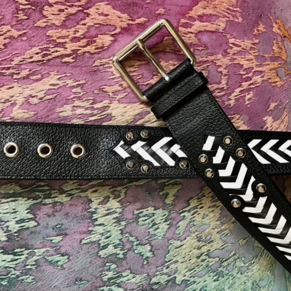 BALENCIAGA black & white weaved leather belt w/studs 90 36 Italy NEW